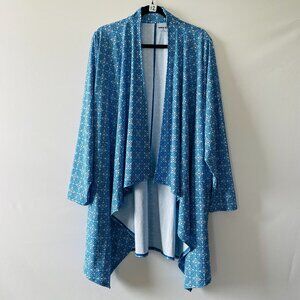 Lands' End Womens Blue Open Front Geometric Medallion Waterfall Coverup Size 3X